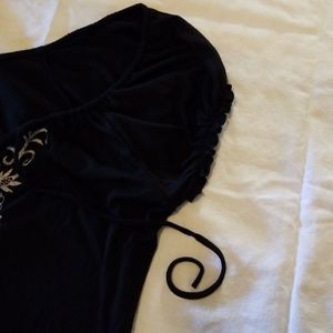 Agenda Tops - Black / White embroidered Peasant Top Agenda Tops - Black / White embroidered Peasant Top